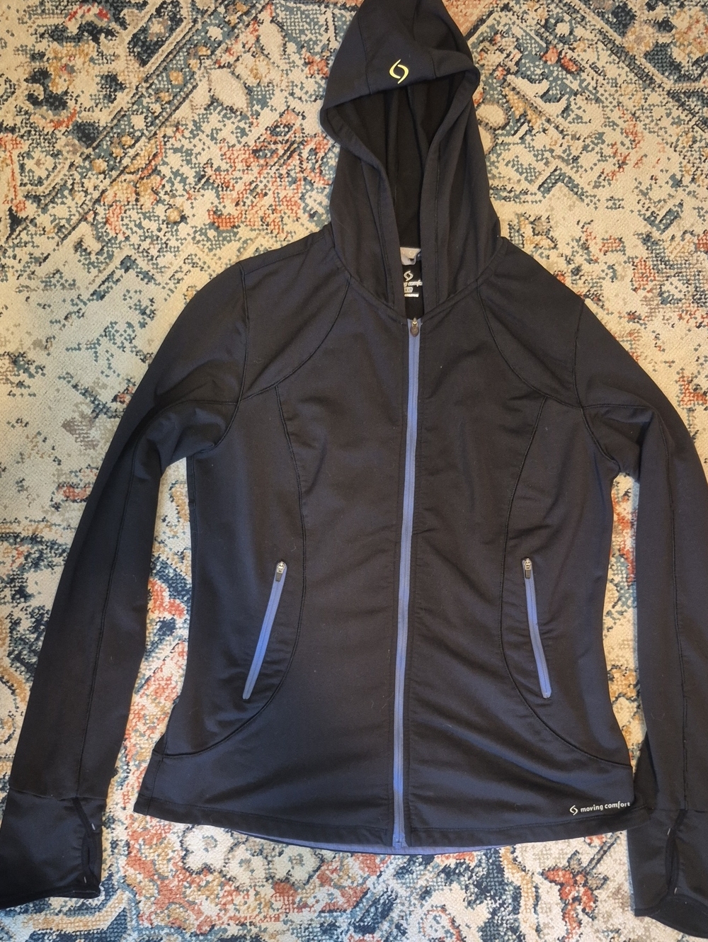 Moving Comfort Navy Hooded Zip Jacket with Blue Trim Accents